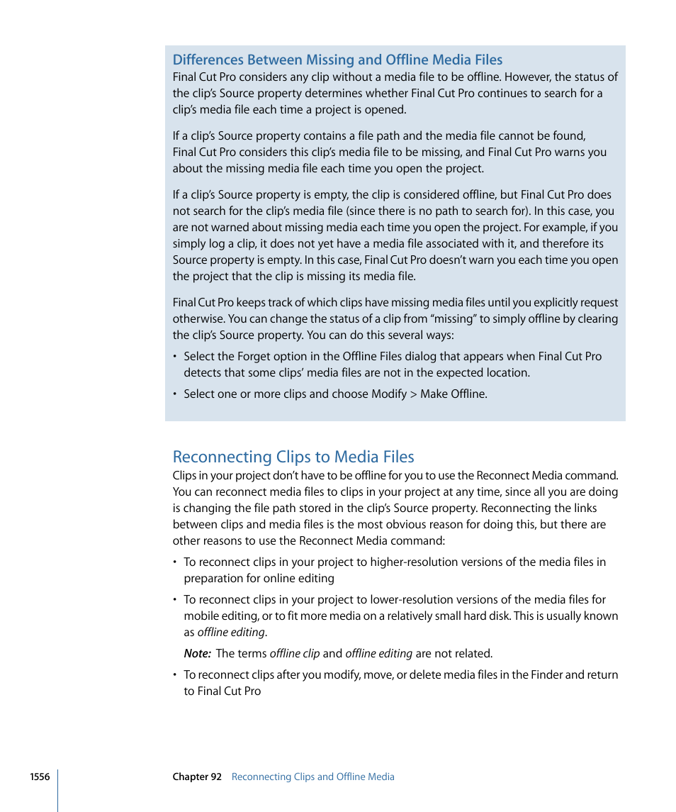Reconnecting clips to media files | Apple Final Cut Pro 7 User Manual | Page 1556 / 1990