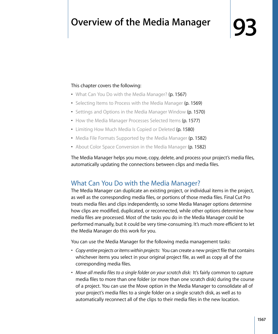 Overview of the media manager, What can you do with the media manager | Apple Final Cut Pro 7 User Manual | Page 1567 / 1990