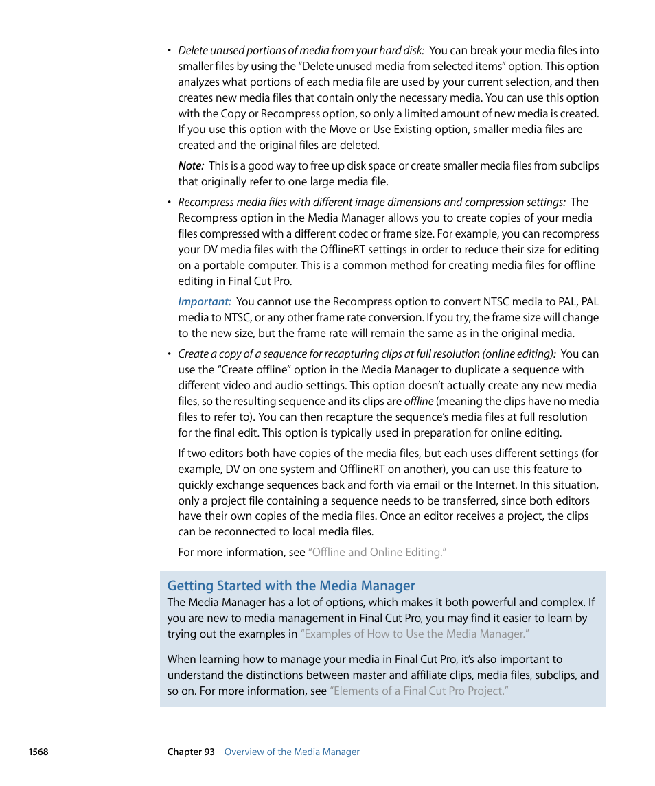Getting started with the media manager | Apple Final Cut Pro 7 User Manual | Page 1568 / 1990