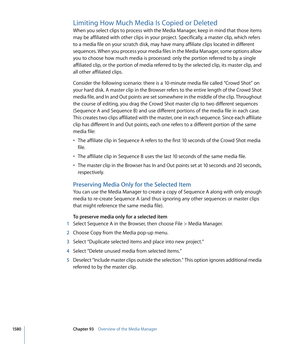 Limiting how much media is copied or deleted, Preserving media only for the selected item | Apple Final Cut Pro 7 User Manual | Page 1580 / 1990