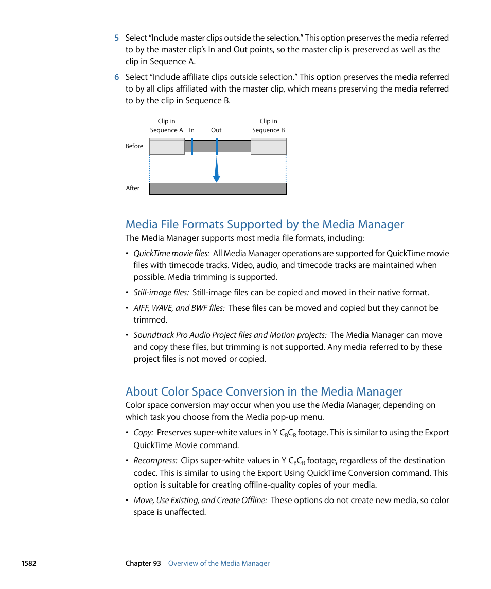 Media file formats supported by the media manager, About color space conversion in the media manager | Apple Final Cut Pro 7 User Manual | Page 1582 / 1990