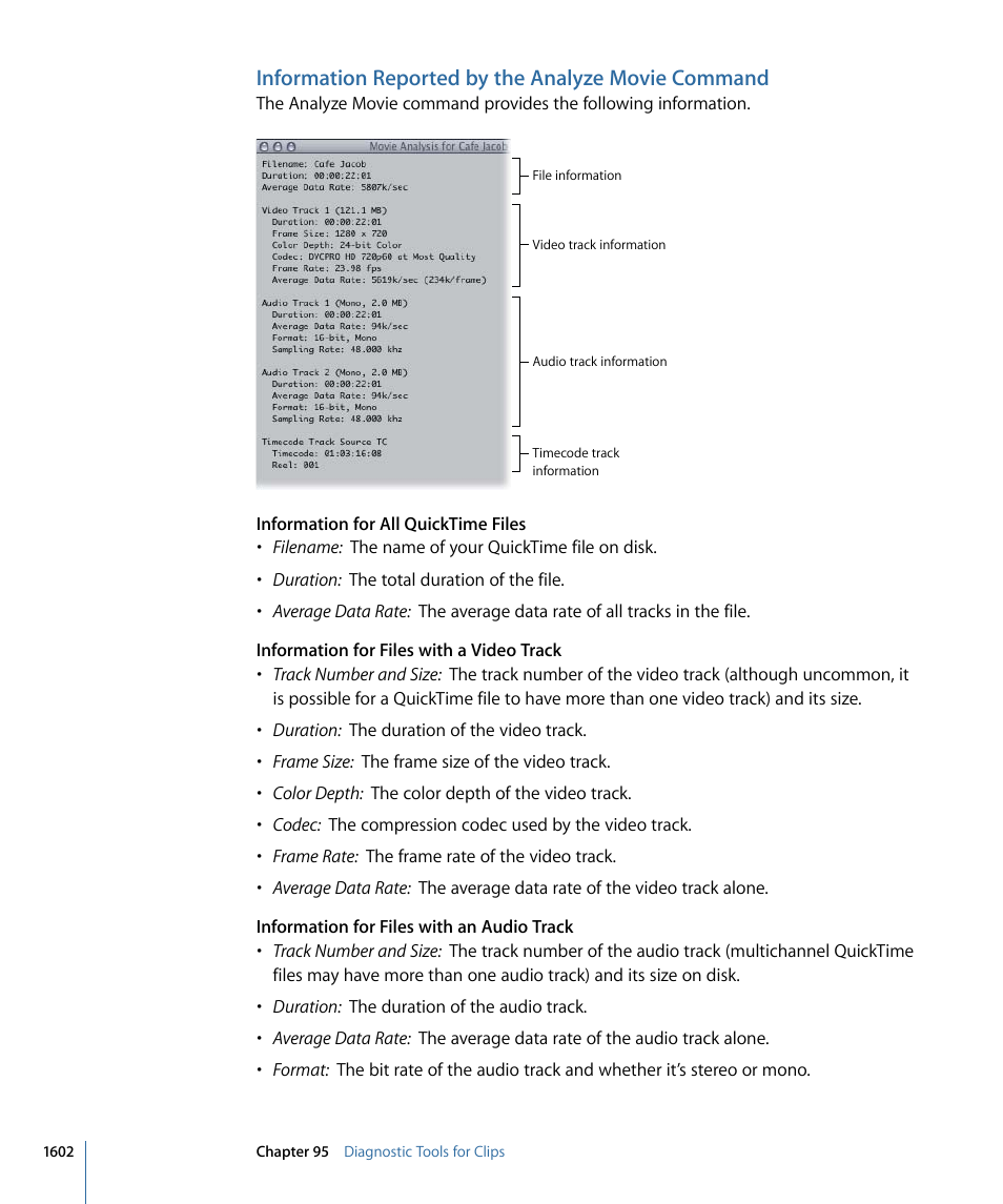 Information reported by the analyze movie command, Information reported by the analyze, Movie command | Apple Final Cut Pro 7 User Manual | Page 1602 / 1990