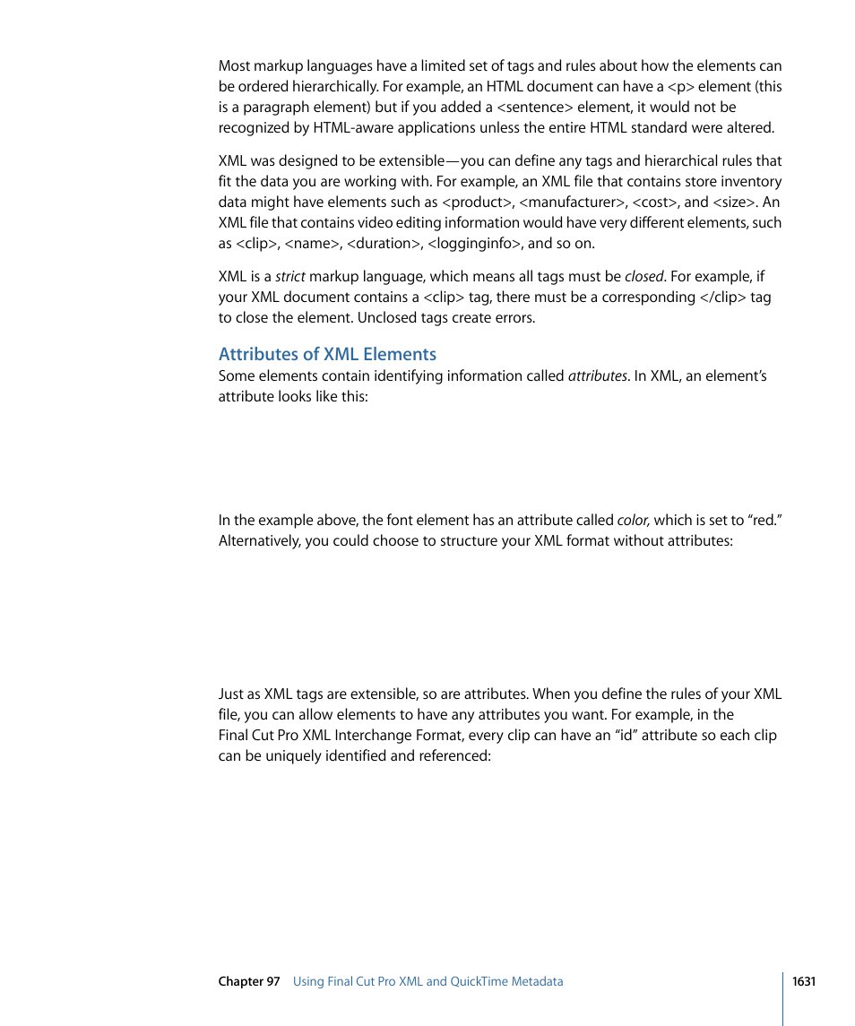 Attributes of xml elements | Apple Final Cut Pro 7 User Manual | Page 1631 / 1990