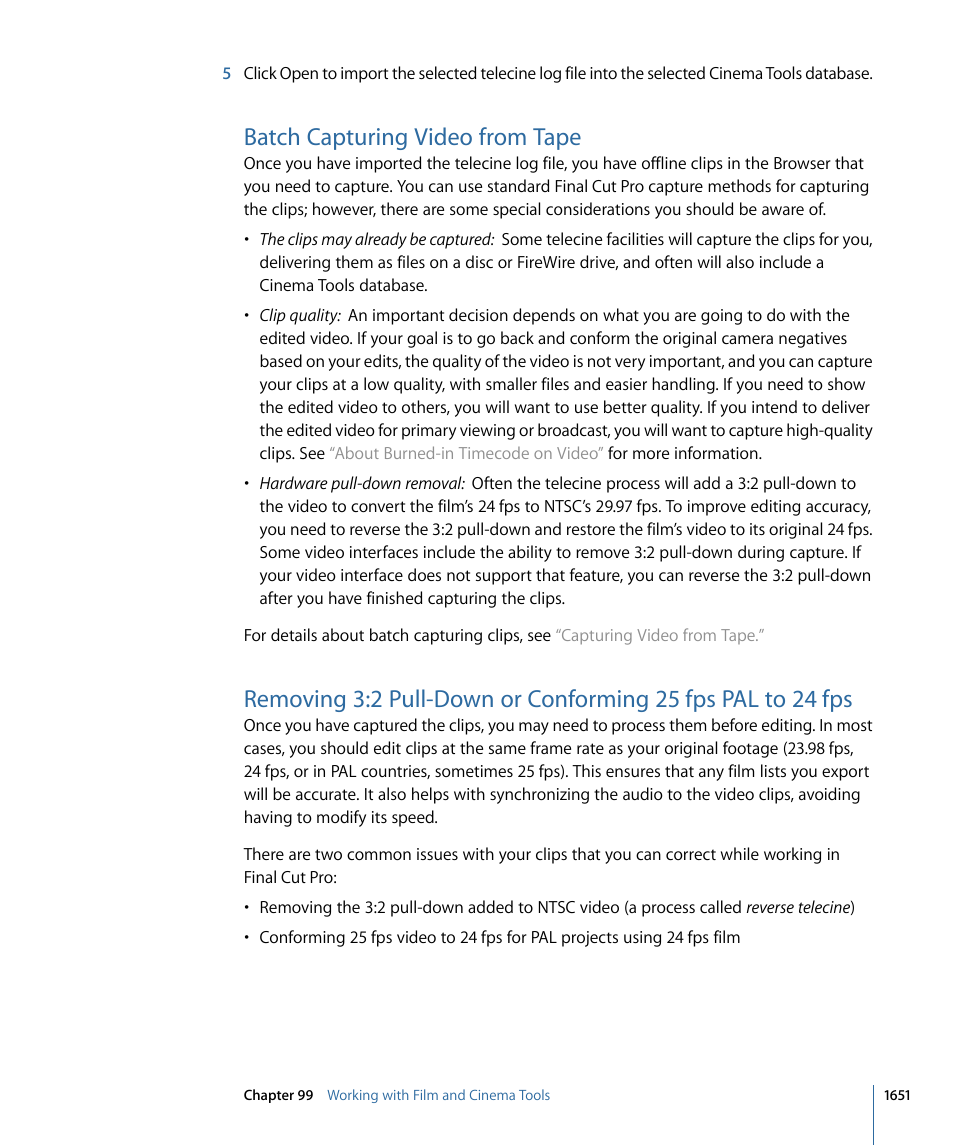 Batch capturing video from tape | Apple Final Cut Pro 7 User Manual | Page 1651 / 1990