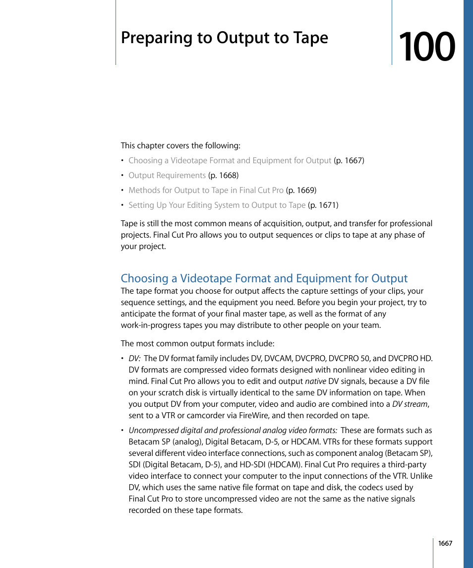 Preparing to output to tape | Apple Final Cut Pro 7 User Manual | Page 1667 / 1990