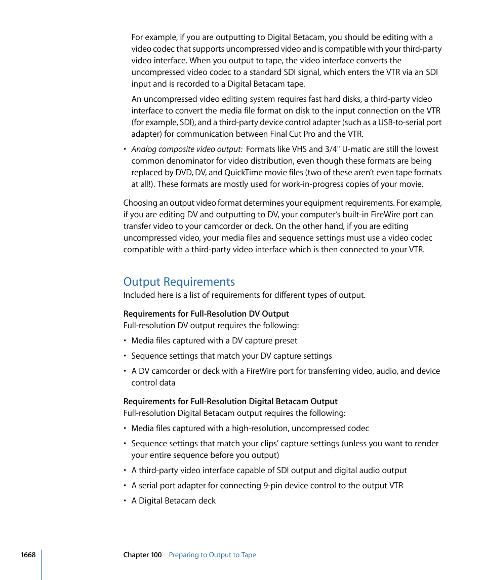 Output requirements | Apple Final Cut Pro 7 User Manual | Page 1668 / 1990