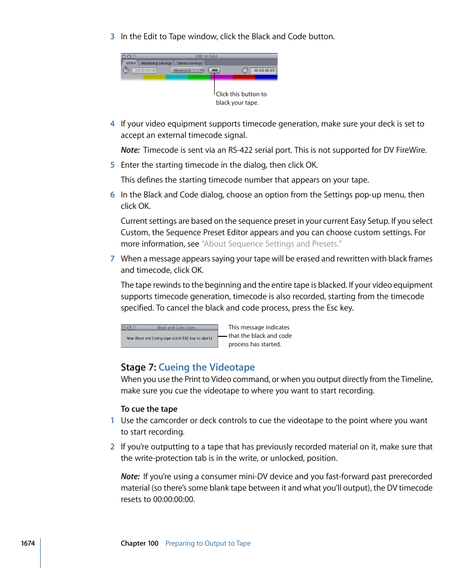 Stage 7: cueing the videotape | Apple Final Cut Pro 7 User Manual | Page 1674 / 1990