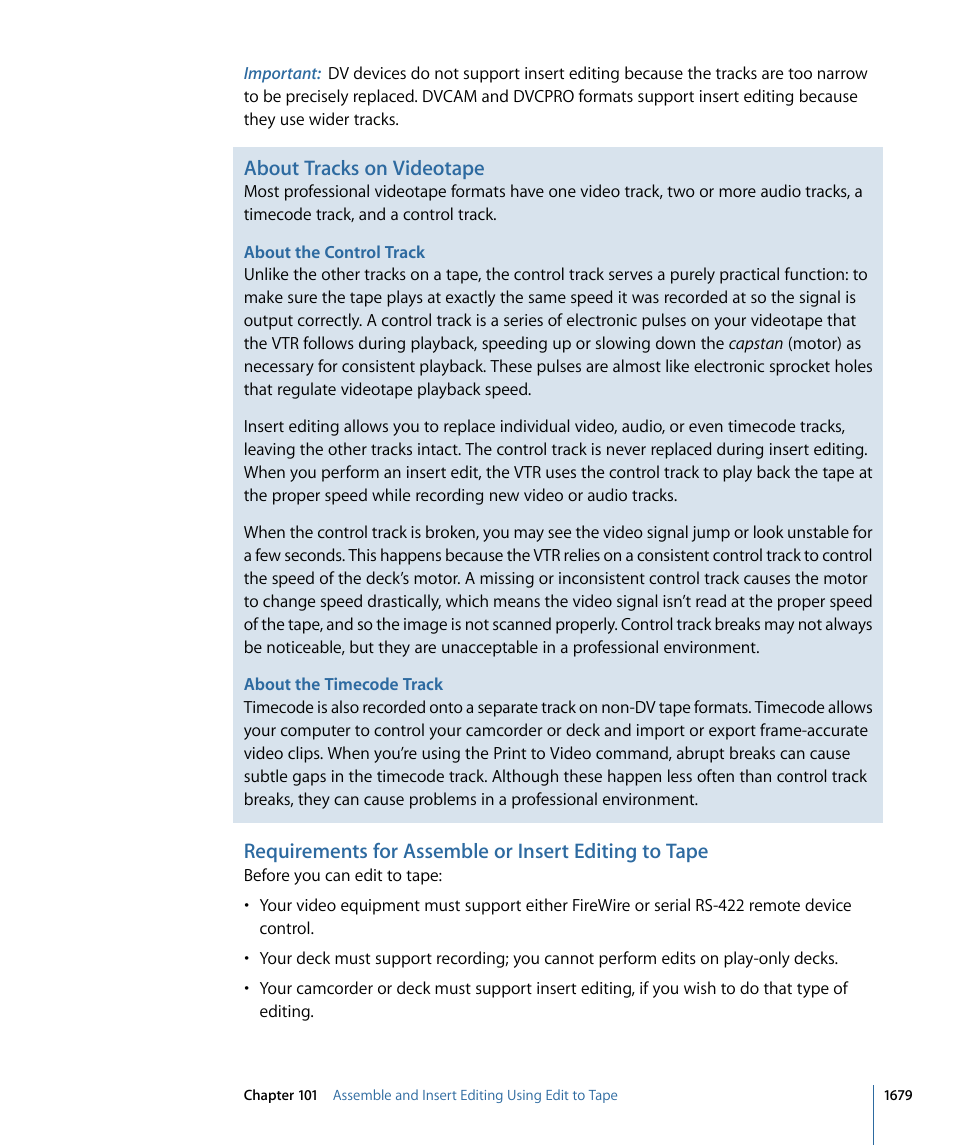 About tracks on videotape | Apple Final Cut Pro 7 User Manual | Page 1679 / 1990