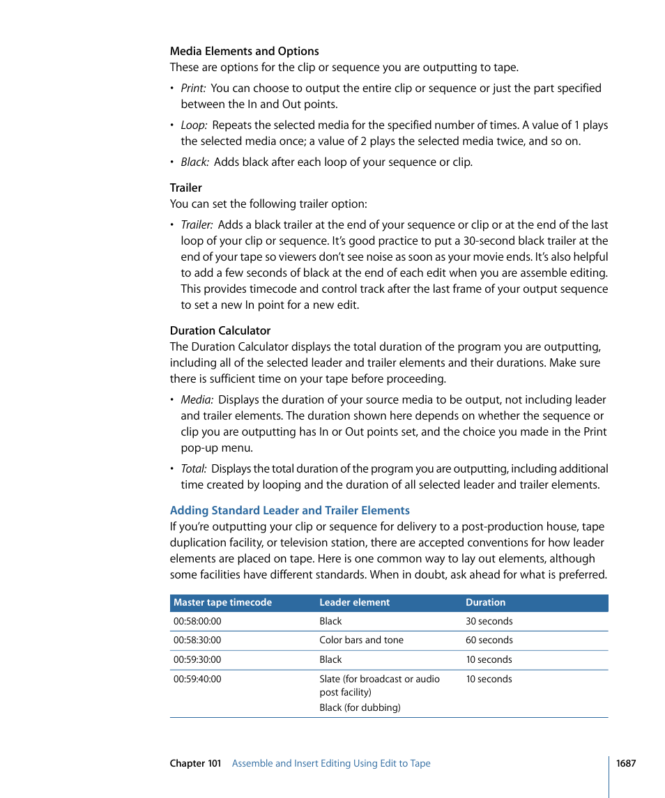 Adding standard leader and trailer elements | Apple Final Cut Pro 7 User Manual | Page 1687 / 1990