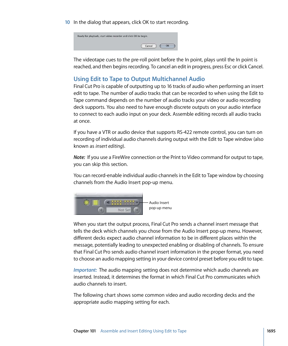 Using edit to tape to output multichannel audio | Apple Final Cut Pro 7 User Manual | Page 1695 / 1990