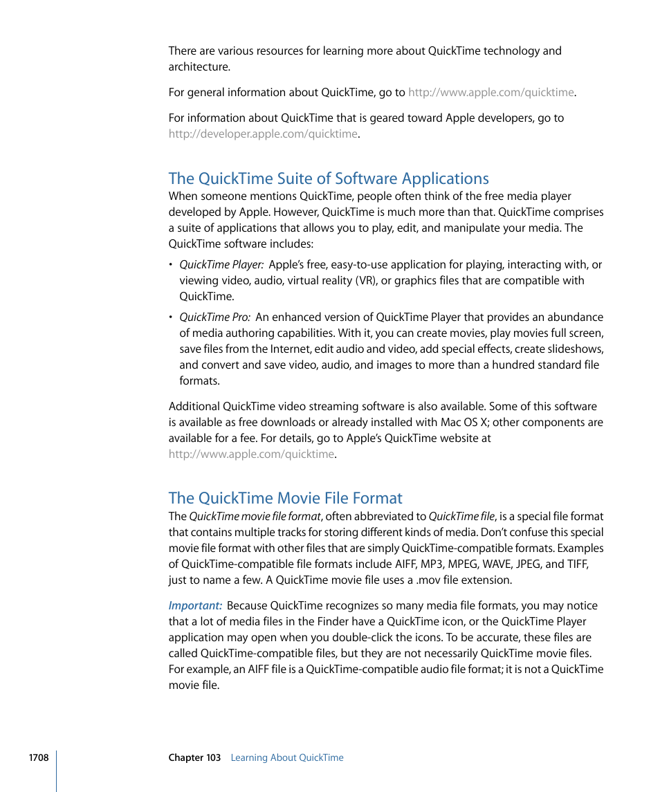 The quicktime suite of software applications, The quicktime movie file format | Apple Final Cut Pro 7 User Manual | Page 1708 / 1990