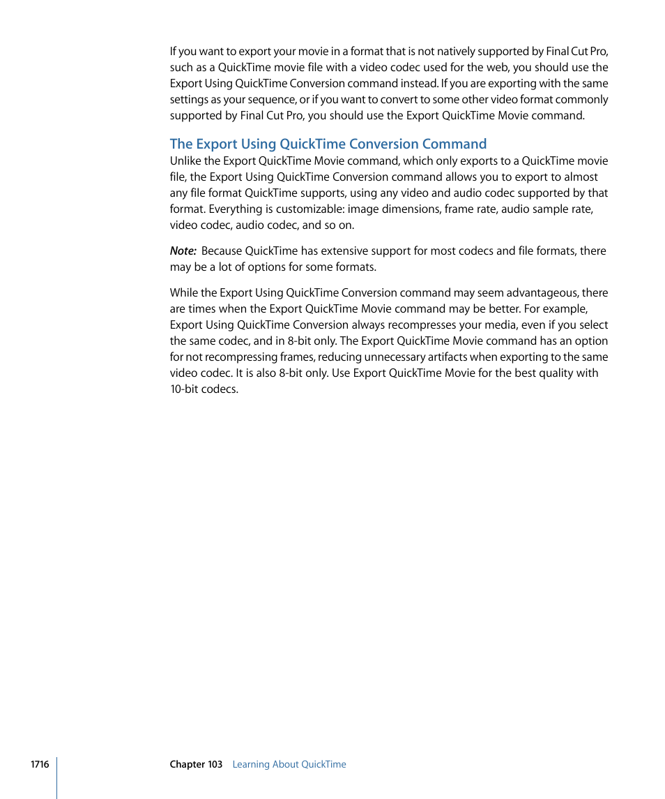 The export using quicktime conversion command | Apple Final Cut Pro 7 User Manual | Page 1716 / 1990