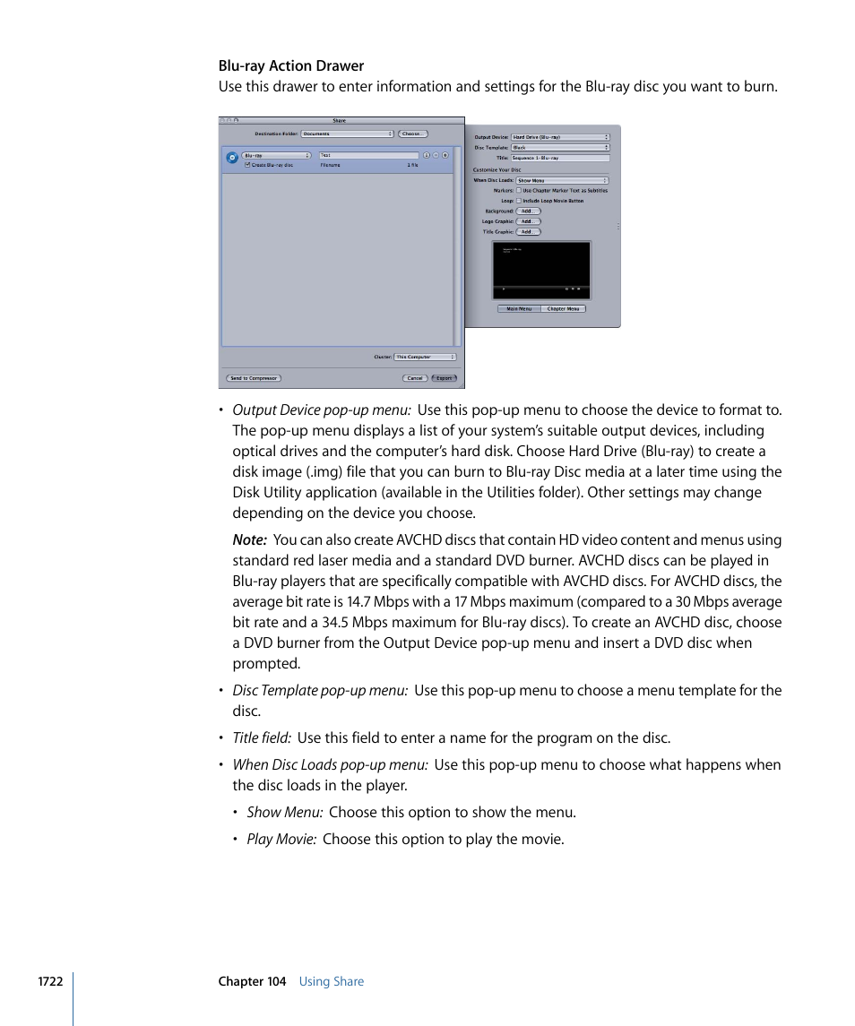 Blu-ray action, Drawer | Apple Final Cut Pro 7 User Manual | Page 1722 / 1990