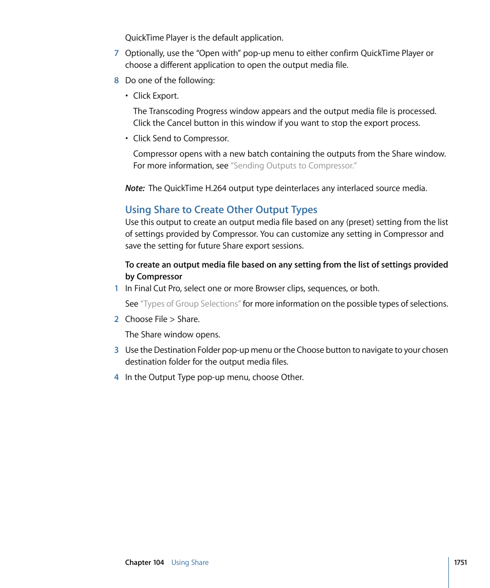 Using share to create other output types | Apple Final Cut Pro 7 User Manual | Page 1751 / 1990