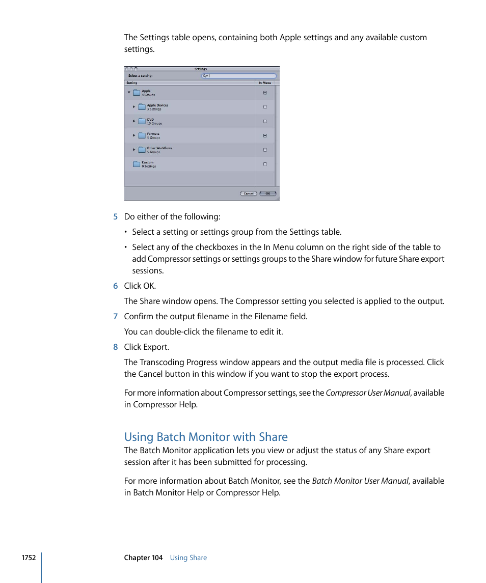 Using batch monitor with share | Apple Final Cut Pro 7 User Manual | Page 1752 / 1990