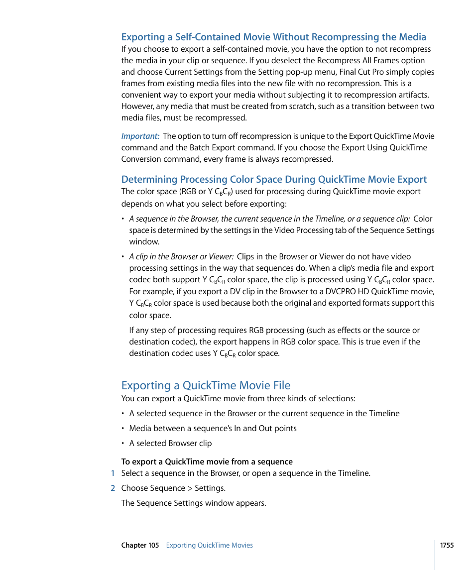 Exporting a quicktime movie file | Apple Final Cut Pro 7 User Manual | Page 1755 / 1990