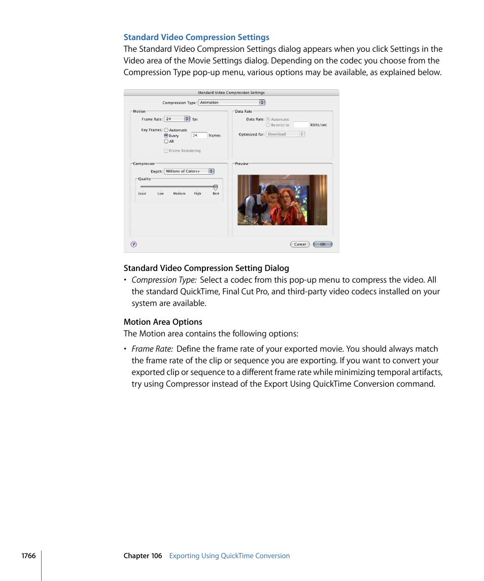 Standard video compression settings | Apple Final Cut Pro 7 User Manual | Page 1766 / 1990