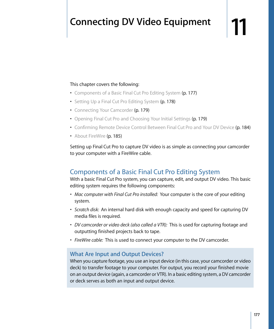 Connecting dv video equipment, Components of a basic final cut pro editing system, Connecting dv | Video equipment | Apple Final Cut Pro 7 User Manual | Page 177 / 1990