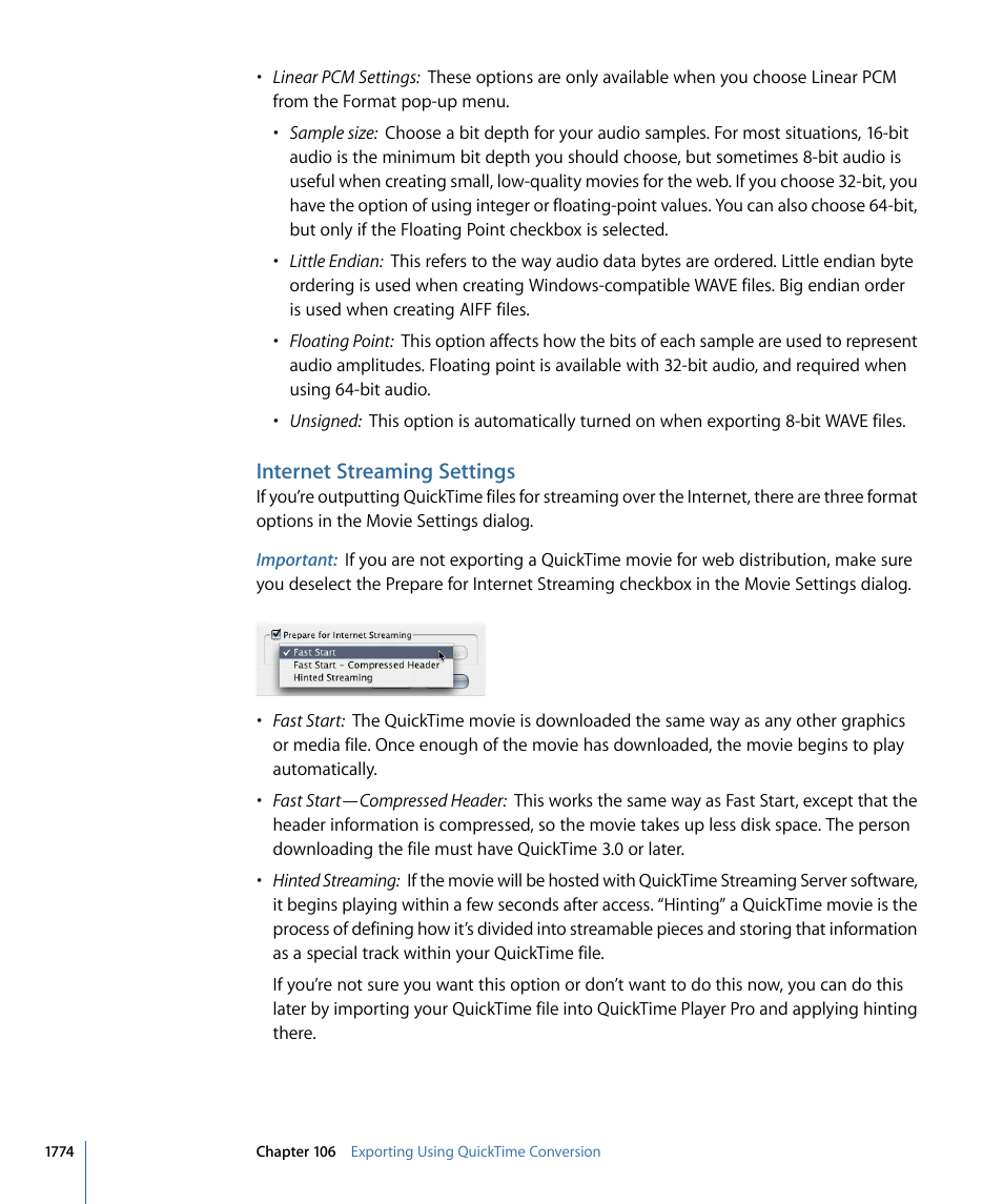 Internet streaming settings | Apple Final Cut Pro 7 User Manual | Page 1774 / 1990
