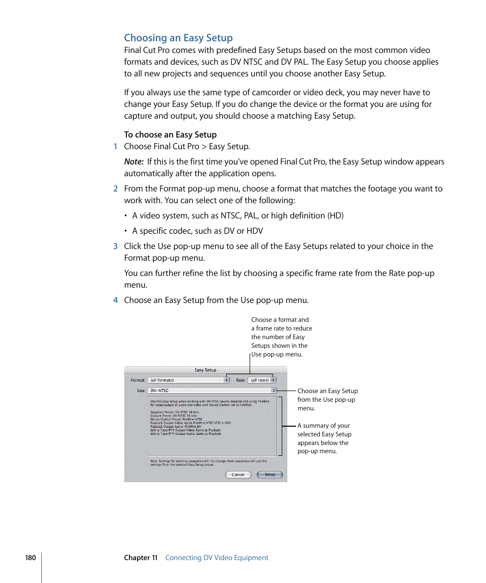 Choosing an easy setup | Apple Final Cut Pro 7 User Manual | Page 180 / 1990