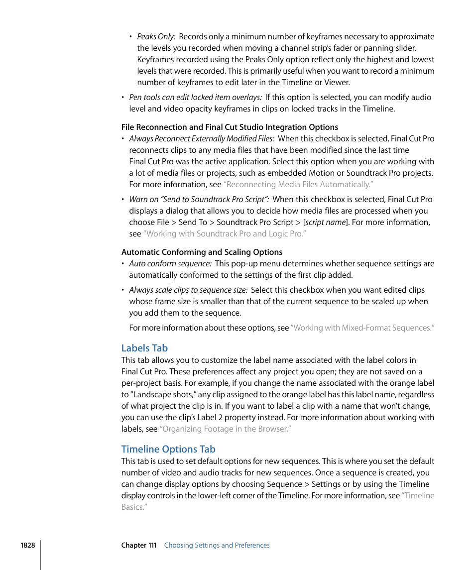 Labels tab, Timeline options tab | Apple Final Cut Pro 7 User Manual | Page 1828 / 1990