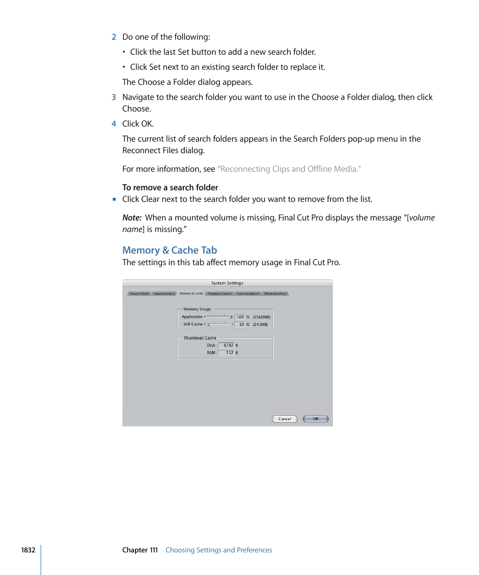 Memory & cache tab | Apple Final Cut Pro 7 User Manual | Page 1832 / 1990