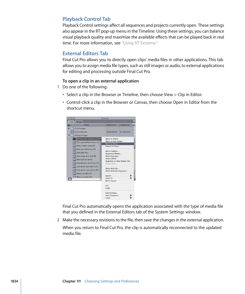 Playback control tab, External editors tab | Apple Final Cut Pro 7 User Manual | Page 1834 / 1990