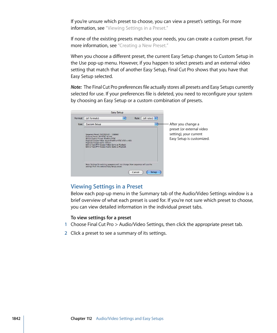 Viewing settings in a preset | Apple Final Cut Pro 7 User Manual | Page 1842 / 1990