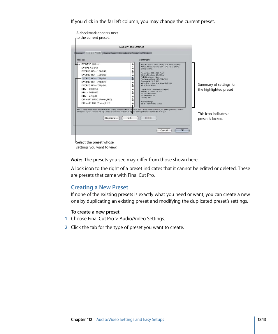 Creating a new preset | Apple Final Cut Pro 7 User Manual | Page 1843 / 1990