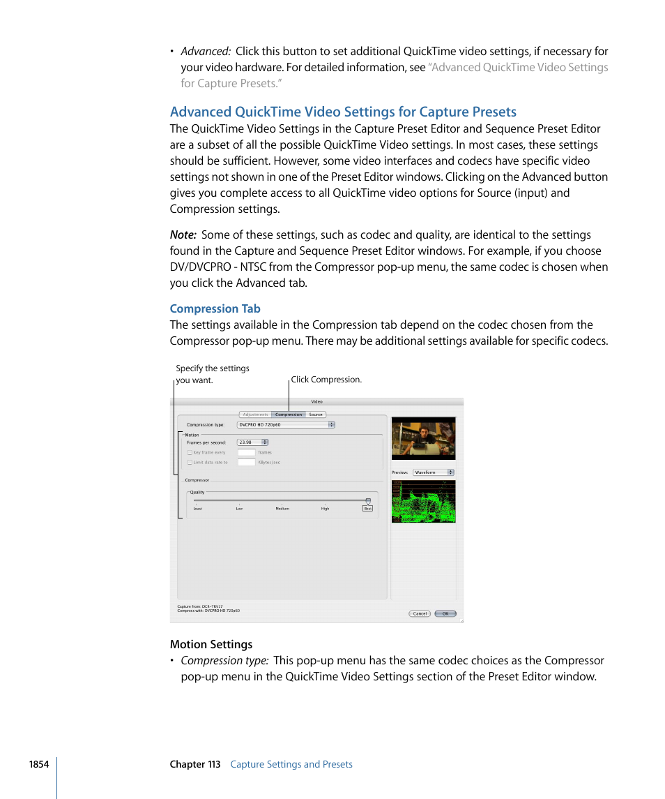 Compression tab | Apple Final Cut Pro 7 User Manual | Page 1854 / 1990