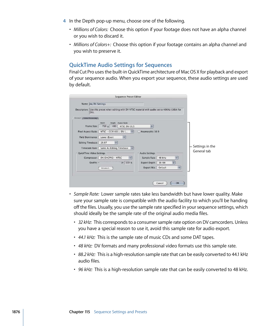 Quicktime audio settings for sequences | Apple Final Cut Pro 7 User Manual | Page 1876 / 1990