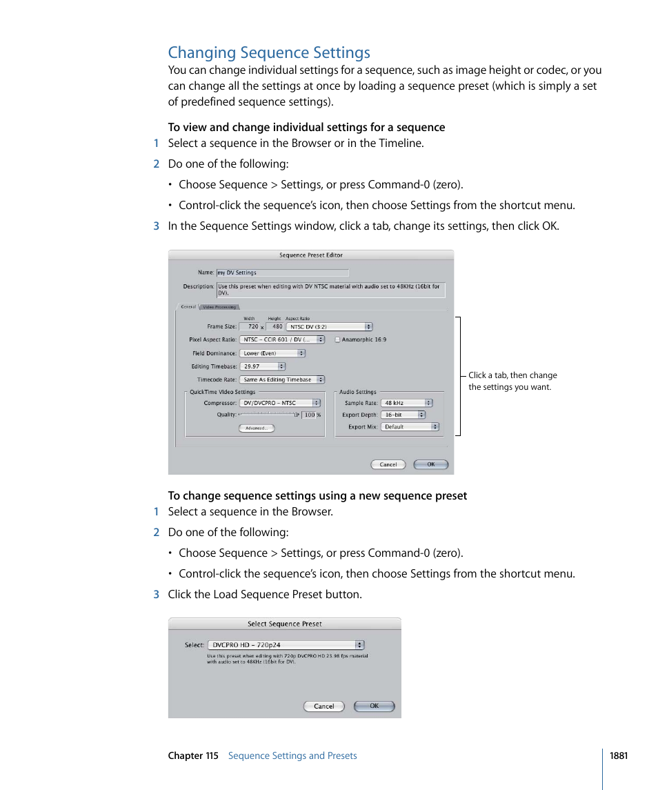 Changing sequence settings | Apple Final Cut Pro 7 User Manual | Page 1881 / 1990