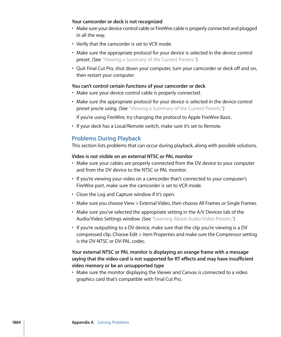 Problems during playback | Apple Final Cut Pro 7 User Manual | Page 1884 / 1990