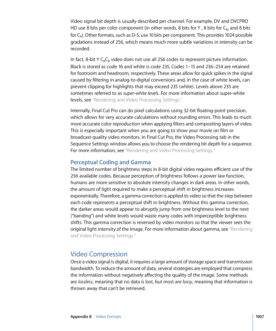 Perceptual coding and gamma, Video compression | Apple Final Cut Pro 7 User Manual | Page 1907 / 1990