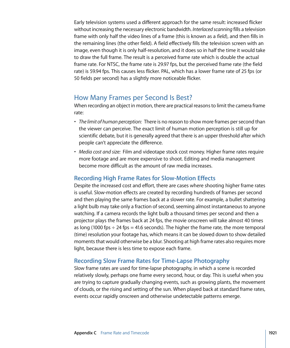 How many frames per second is best, Recording high frame rates for slow-motion effects | Apple Final Cut Pro 7 User Manual | Page 1921 / 1990