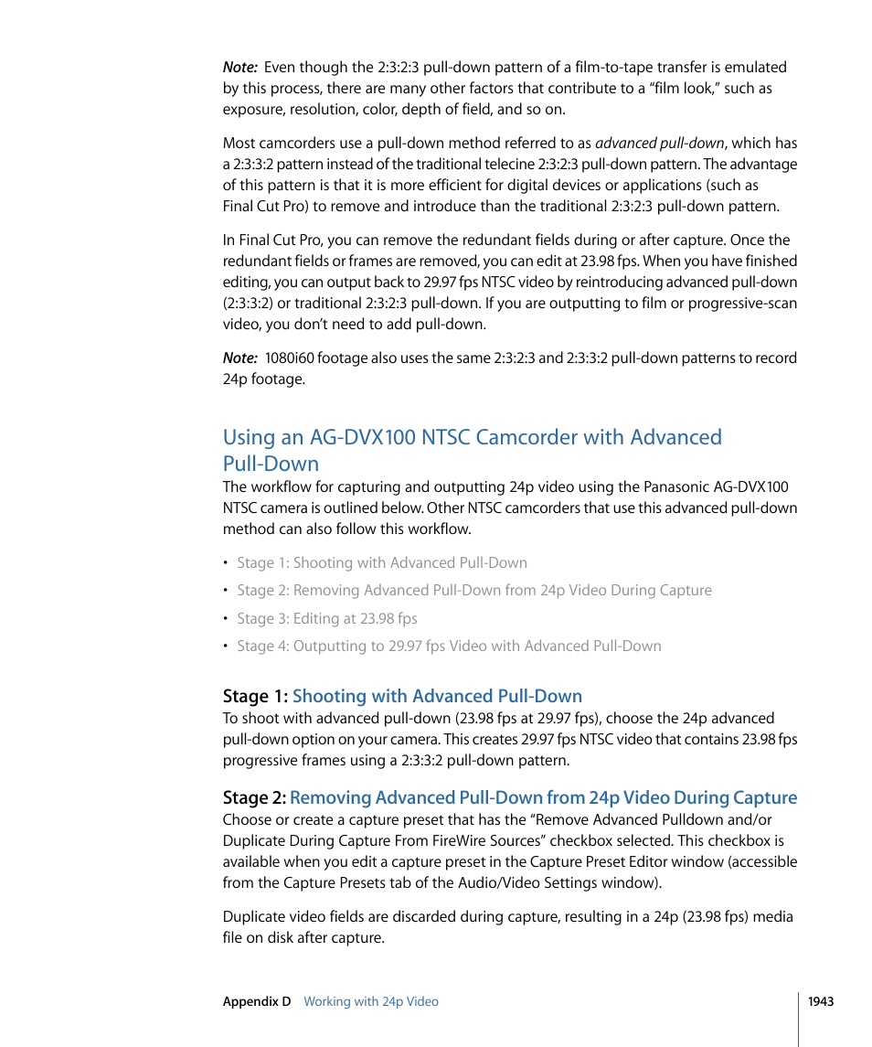 Stage 1: shooting with advanced pull-down | Apple Final Cut Pro 7 User Manual | Page 1943 / 1990