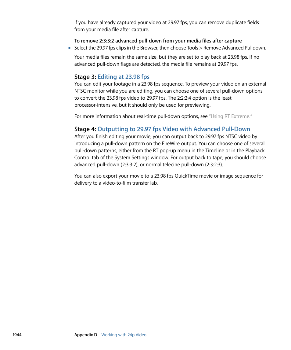 Stage 3: editing at 23.98 fps | Apple Final Cut Pro 7 User Manual | Page 1944 / 1990