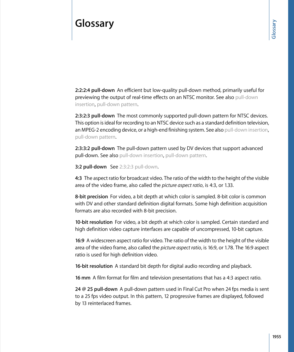 Glossary | Apple Final Cut Pro 7 User Manual | Page 1955 / 1990