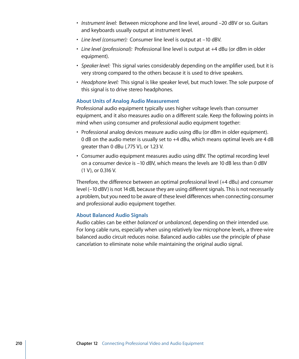 About units of analog audio measurement, About balanced audio signals | Apple Final Cut Pro 7 User Manual | Page 210 / 1990