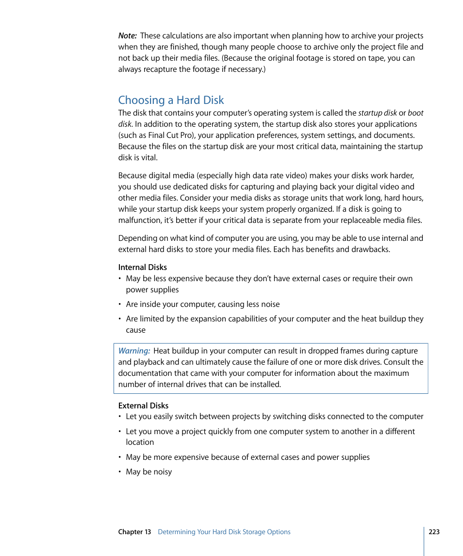 Choosing a hard disk | Apple Final Cut Pro 7 User Manual | Page 223 / 1990