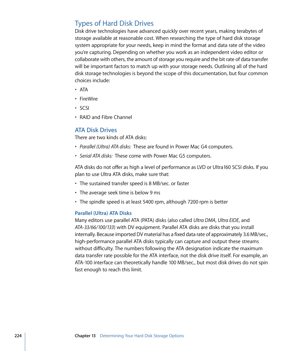 Types of hard disk drives, Ata disk drives, Parallel (ultra) ata disks | Apple Final Cut Pro 7 User Manual | Page 224 / 1990