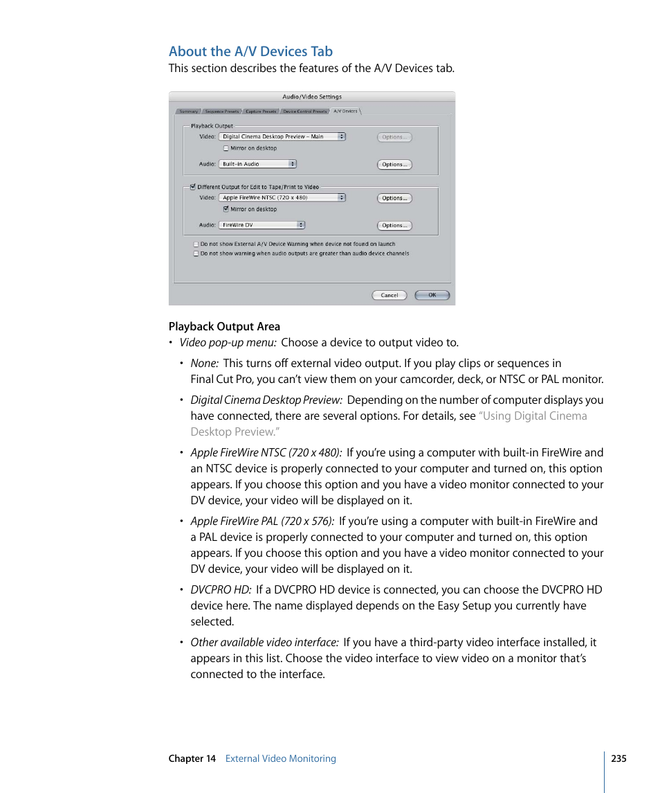 About the a/v devices tab | Apple Final Cut Pro 7 User Manual | Page 235 / 1990