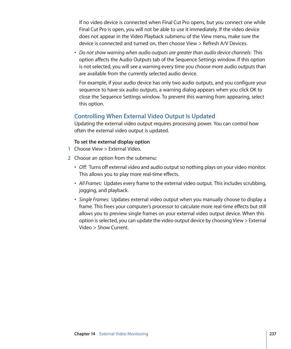 Controlling when external video output is updated | Apple Final Cut Pro 7 User Manual | Page 237 / 1990