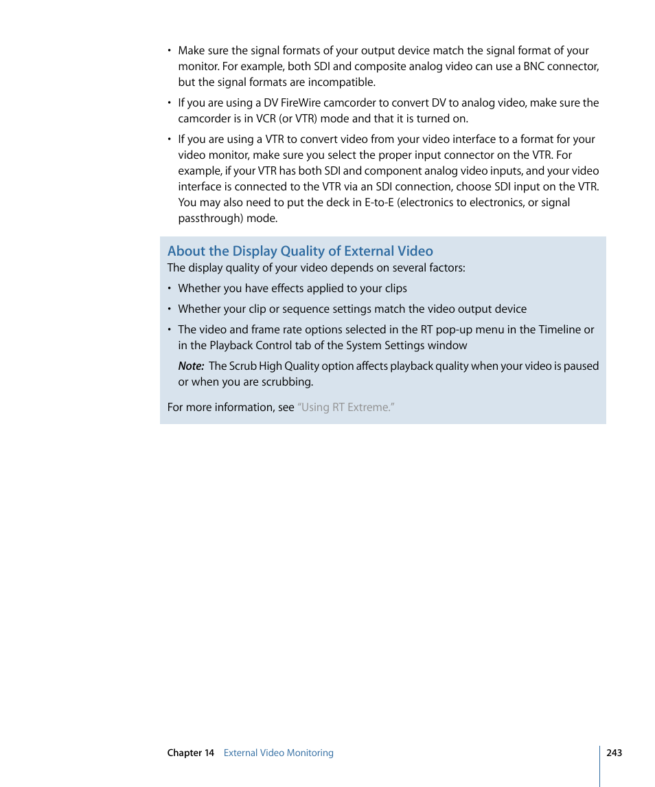 About the display quality of external video | Apple Final Cut Pro 7 User Manual | Page 243 / 1990