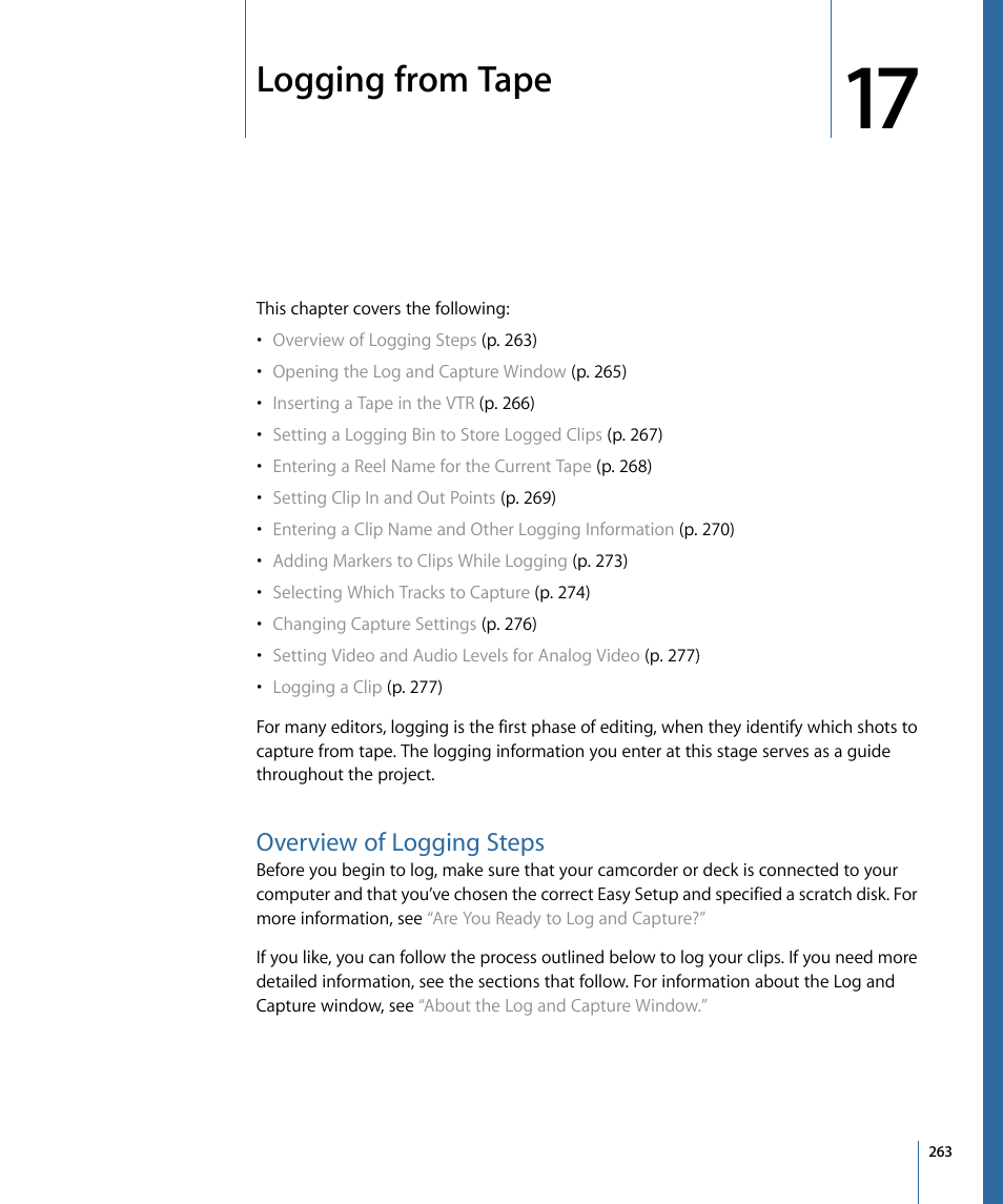 Logging from tape, Overview of logging steps | Apple Final Cut Pro 7 User Manual | Page 263 / 1990