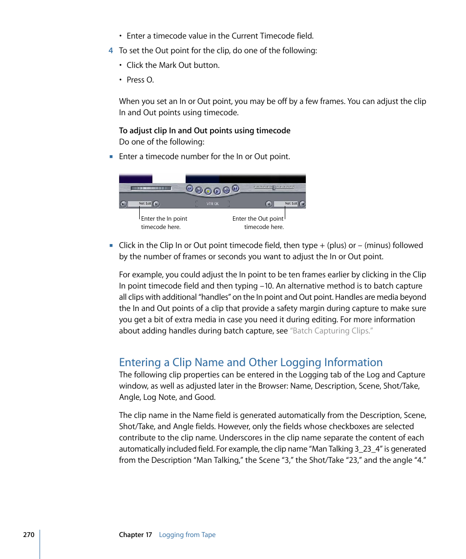 Entering a clip name and other logging information | Apple Final Cut Pro 7 User Manual | Page 270 / 1990