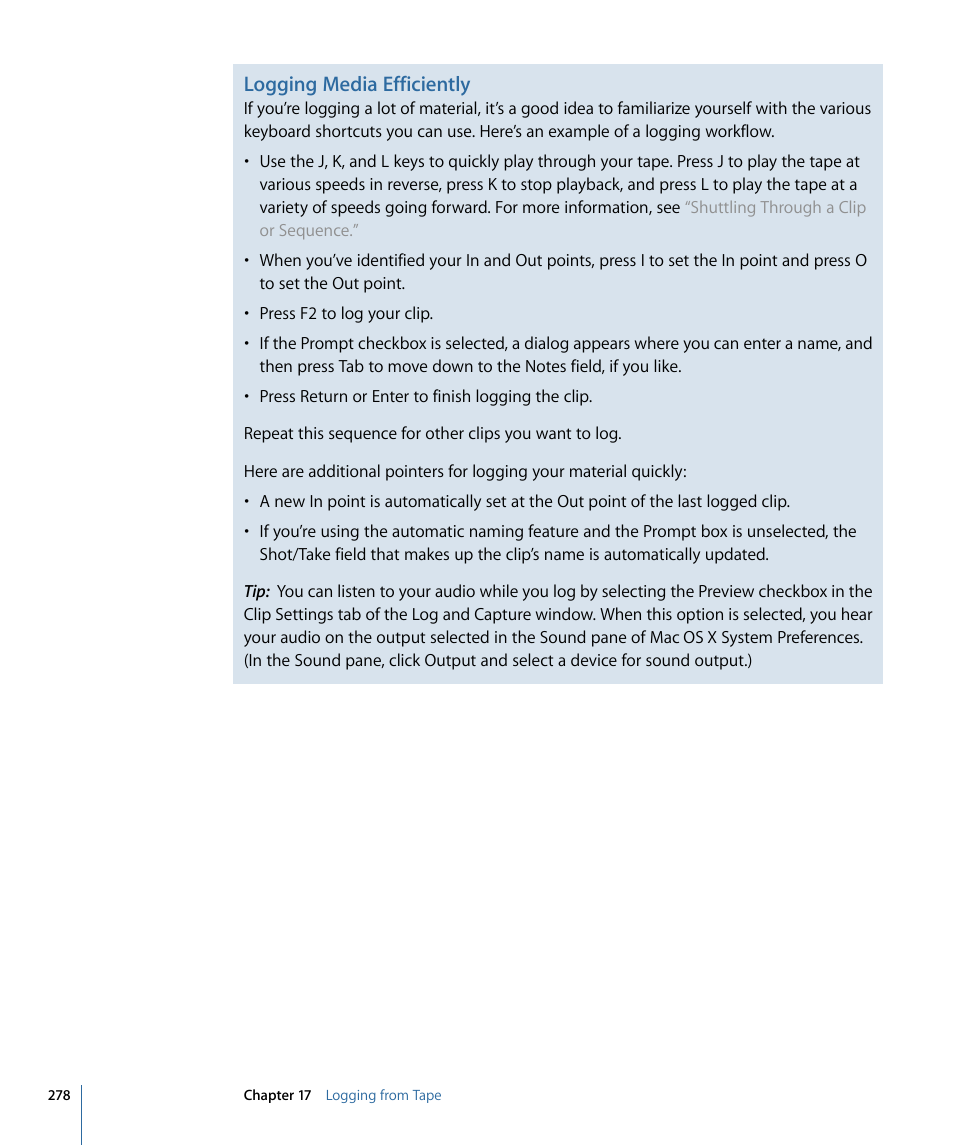 Logging media efficiently | Apple Final Cut Pro 7 User Manual | Page 278 / 1990