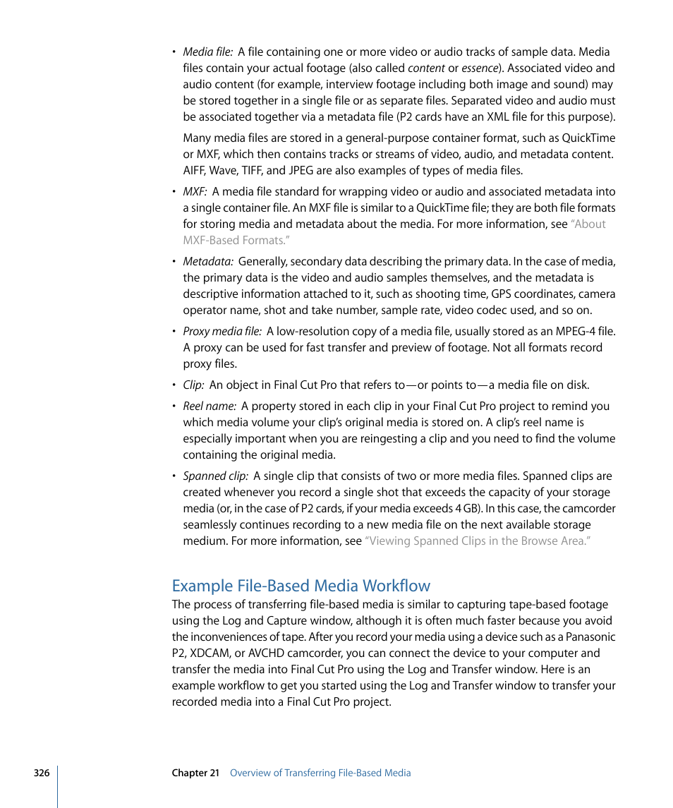 Example file-based media workflow | Apple Final Cut Pro 7 User Manual | Page 326 / 1990
