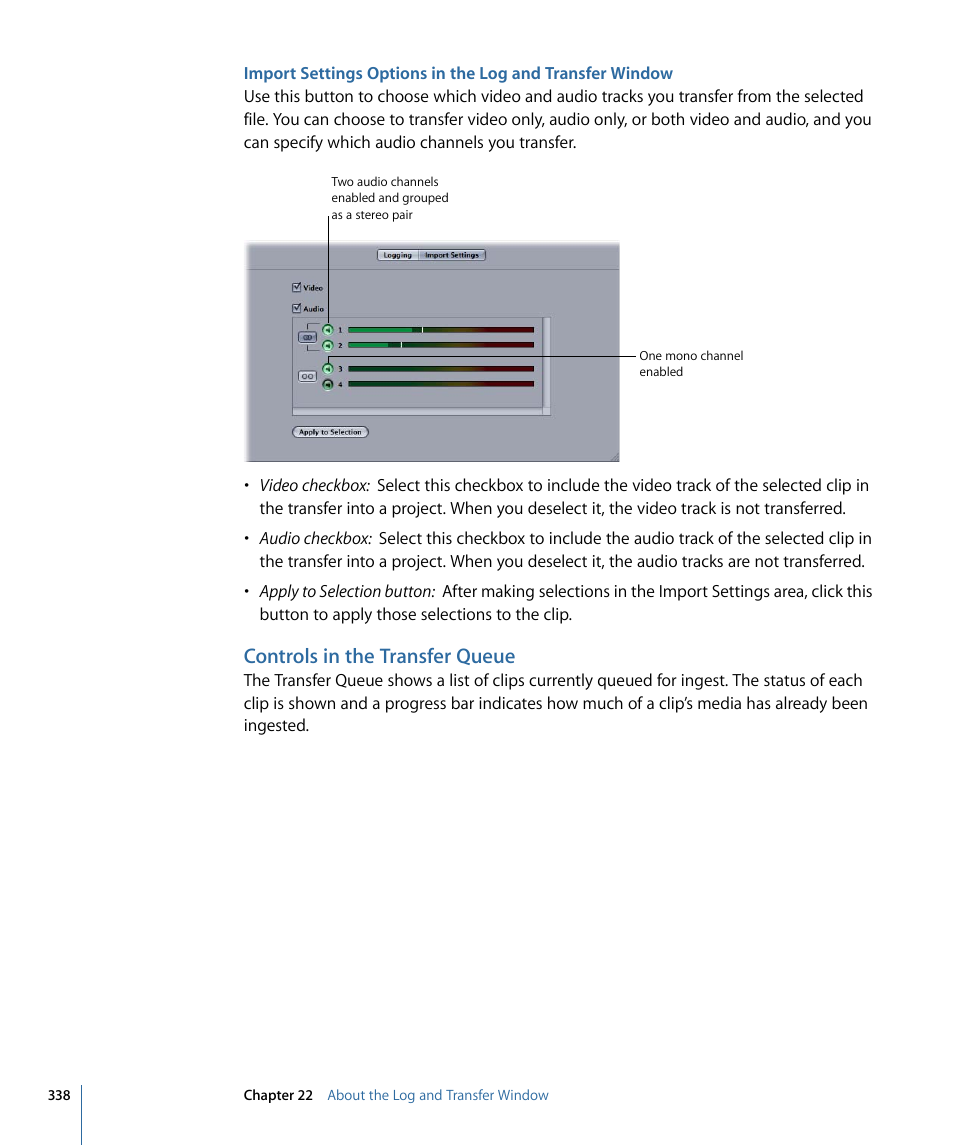 Controls in the transfer queue | Apple Final Cut Pro 7 User Manual | Page 338 / 1990