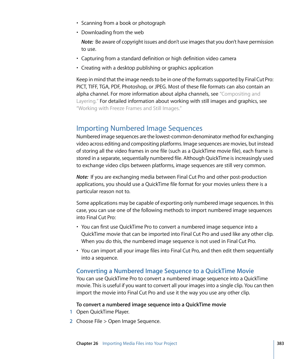 Importing numbered image sequences | Apple Final Cut Pro 7 User Manual | Page 383 / 1990